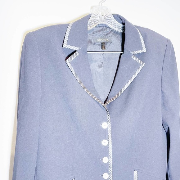 Escada Black 4-Button Blazer Striped Lapel Trim SZ42 - Picture 2 of 10